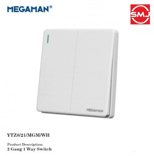 Megaman YTZ8/21/MGM/WH 2 Gang 1 Way Switch (White)