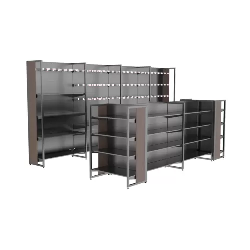 DOUBLE-COLUMN STEEL & WOOD SHELF