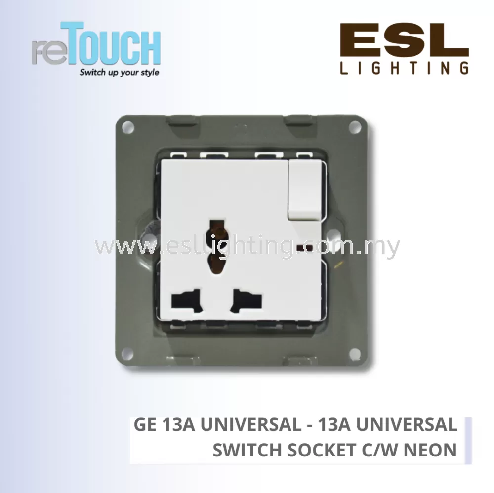 RETOUCH GRAND ELEMENTS - GE 13A UNIVERSAL - E/SO110N-GW – 13A UNIVERSAL SWITCH SOCKET C/W NEON