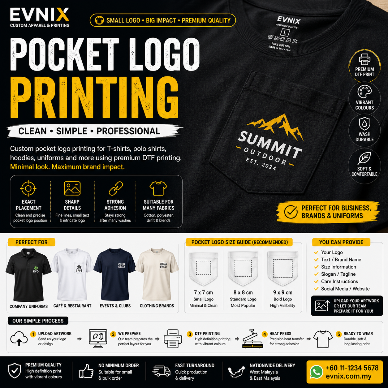 Pocket Logo Printing Malaysia | Custom Pocket Logo for T-Shirts & Polo Shirts