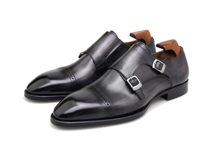 Double Monk Strap Leather Shoes  - WH BESPOKE ES PARTNER TAILOR