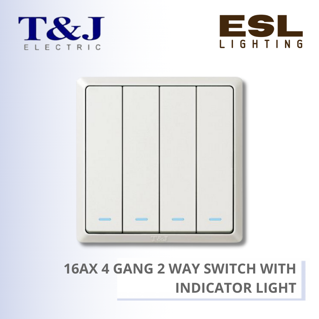 T&J SWITCHES INFINIT SERIES 16AX 4 GANG 2 WAY SWITCH WITH INDICATOR LIGHT - HC2714L-2 HC2714L-2-SBL HC2714L-2-MSB HC2714L-2-PS7 HC2714L-2-ST5