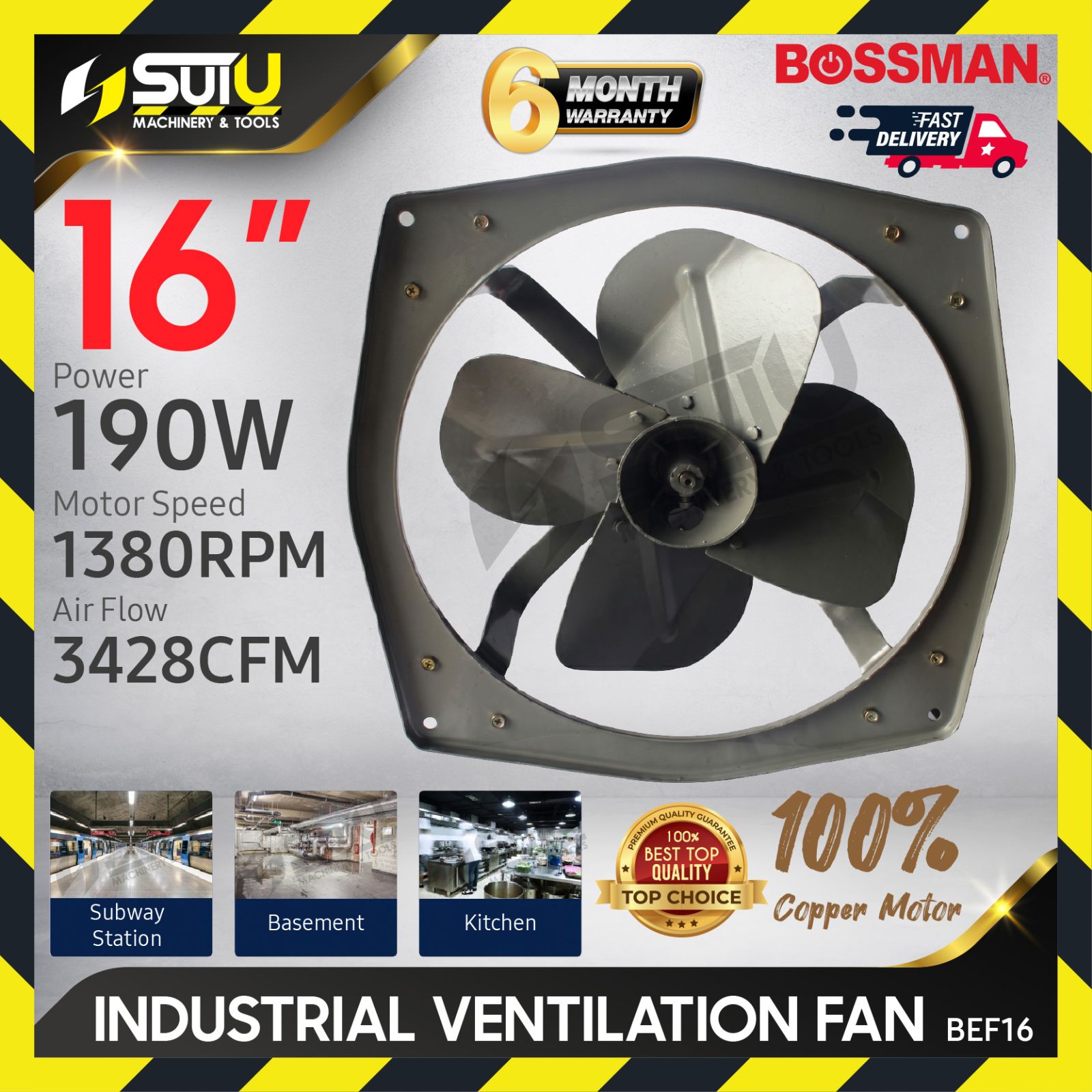 BOSSMAN BEF16 16"/400MM Industrial Ventilation Fan 190W