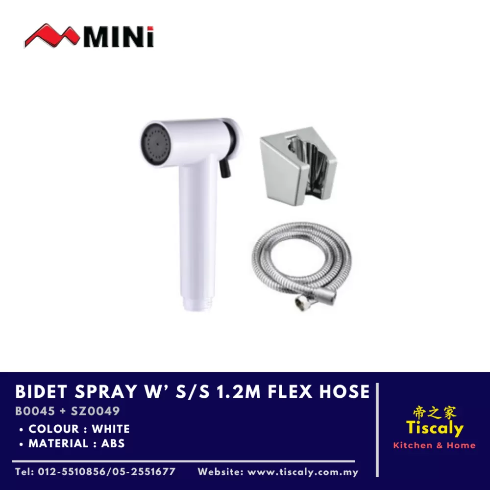 MINI BIDET SPRAY with Stainless Steel 1.2M FLEX HOSE B0045 + SZ0049