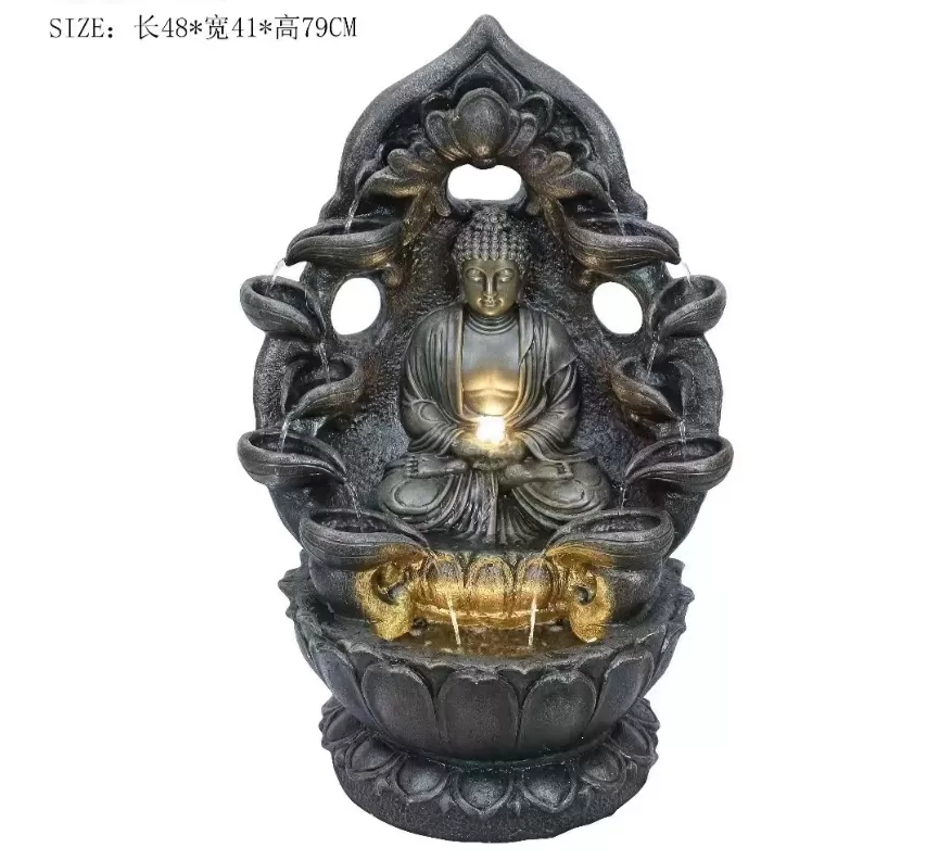 Premium Budhha Water Fountain PC1247-59062 Buddha statue flowing water ornaments Chinese circulation fountain fortune tea room desktop home living room entrance TV cabinet decorations