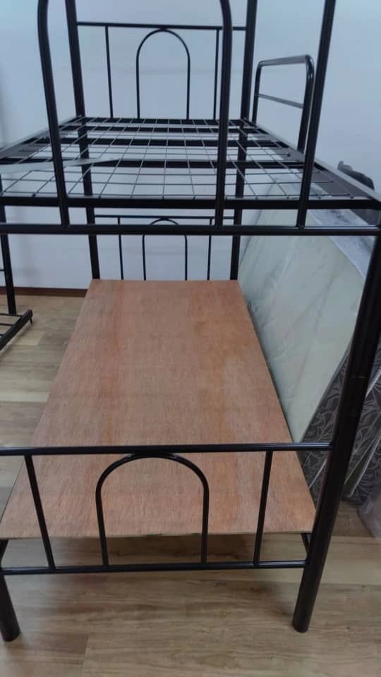Metal Double Decker Bed Frame Katil Dua Tingkat Asrama | Plywood | Single Mattress Tilam Murah Asrama | Hostel Furniture Supplier | Penang | Kl | Perak | Kedah | Melaka