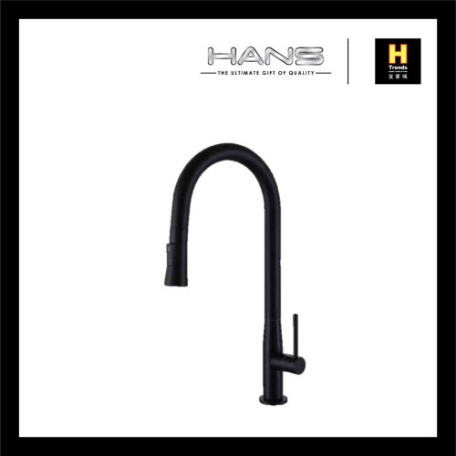 Hans ELTP Matt Black Dual Function Pull Out Pillar Sink Tap HPST36174BL - H Trends Kitchen & Bath Sdn Bhd