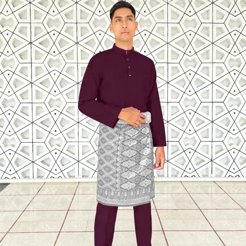 Baju Melayu Cekak Musang Tetra Cotton Slim Fit Sepasang (CNSP) Dark Plum