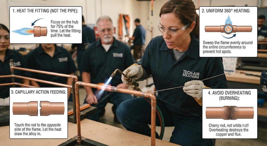 HVAC brazing torch flame heating techniques