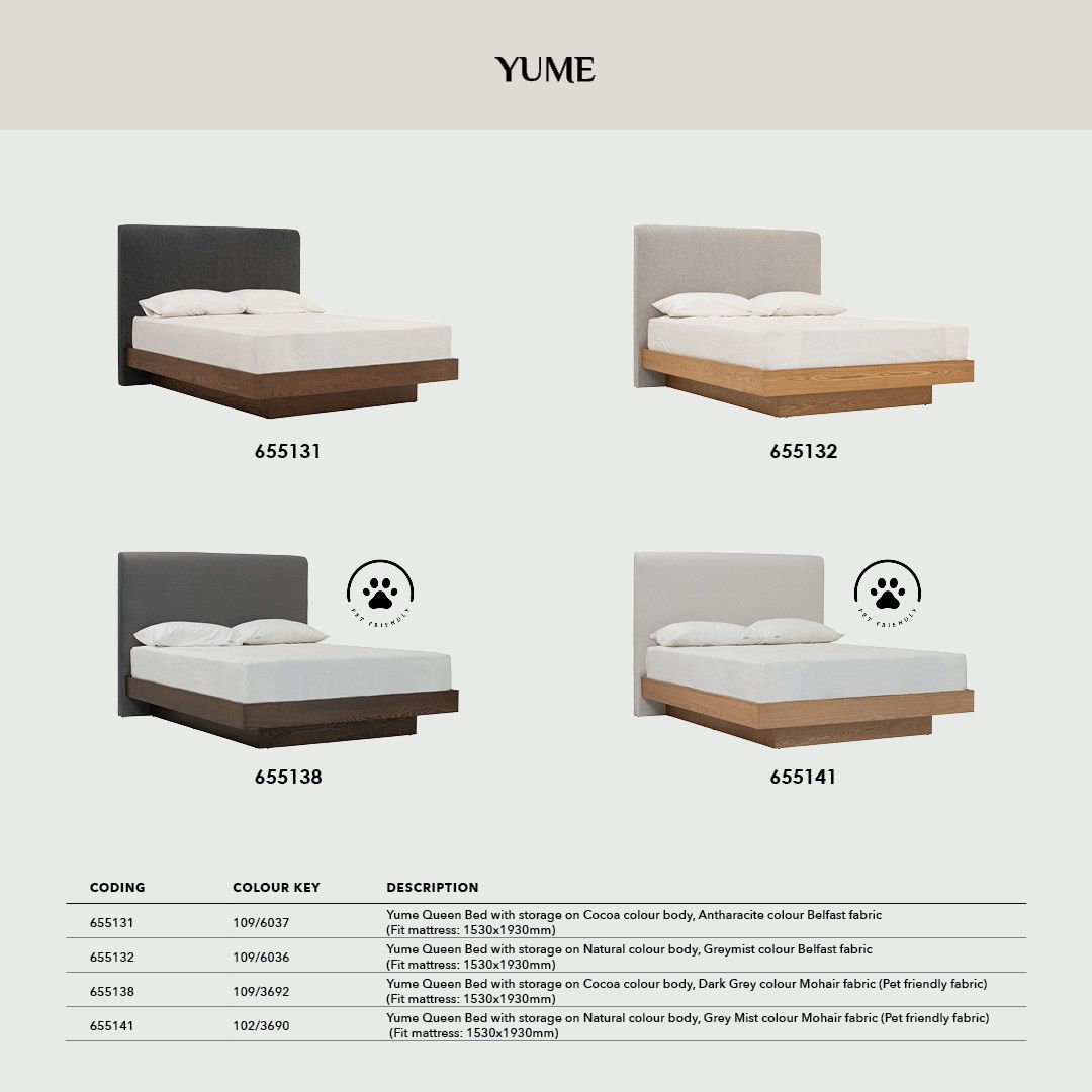 YUME QUEEN BED WITH 1900MM BED PANEL 109/6037