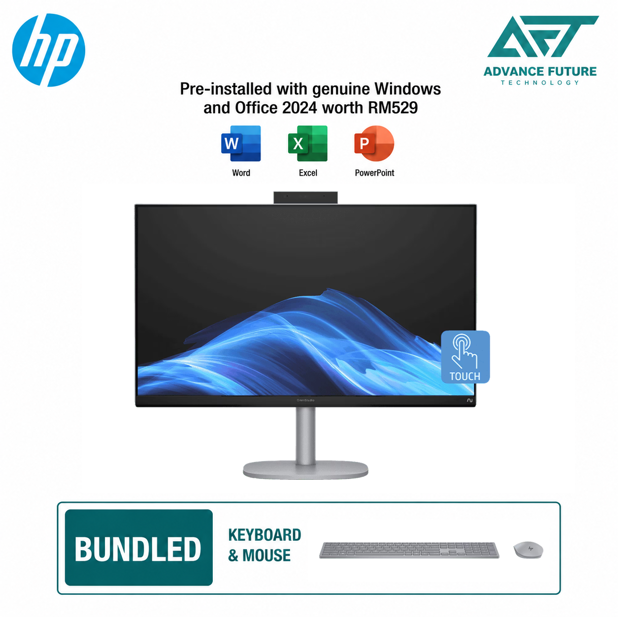 HP OmniStudio X 27-cs1008d 27" FHD Touch All-in-One Desktop PC Meteor Silver ( Intel Core Ultra 7 256V, 16GB, 1TB SSD, Intel, W11, H&S 2024&M365 )