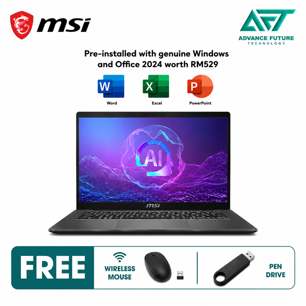 MSI Modern A14 AI+ F3HMG-025MY 14'' FHD Laptop Platinum Gray ( AMD Ryzen AI 5 330, 16GB, 512GB SSD, ATI, W11, H&S 2024&M365 )
