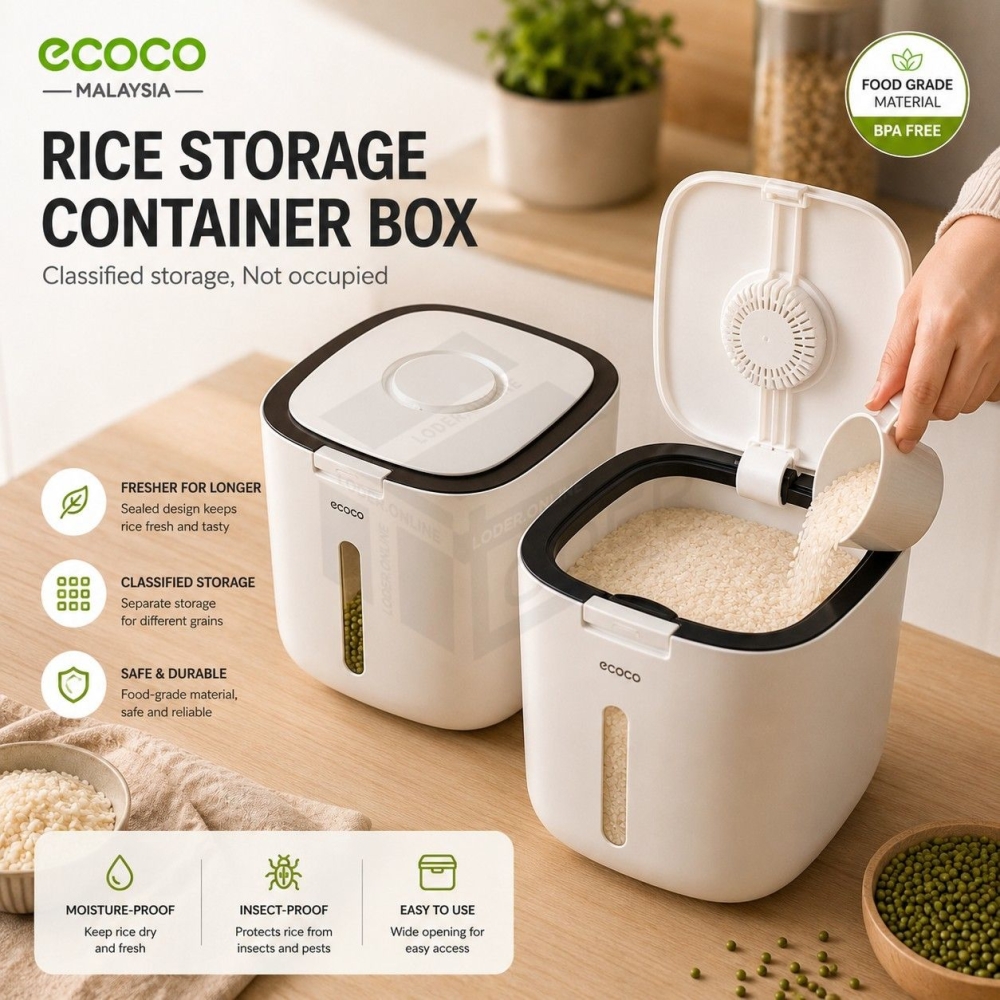 LODER Ecoco / Rice Storage Container Box / 5kg / 10kg / Insect Moisture Proof Sealed / Bekas Beras / Rice Box chinese new year