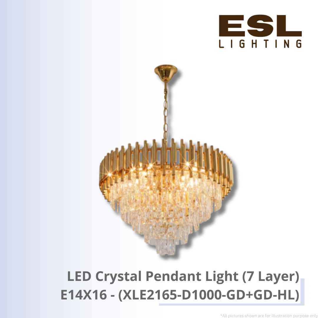 LED Crystal Pendant Light E14X16 (7Layer) - XLE2165-D1000-GD+GD-HL