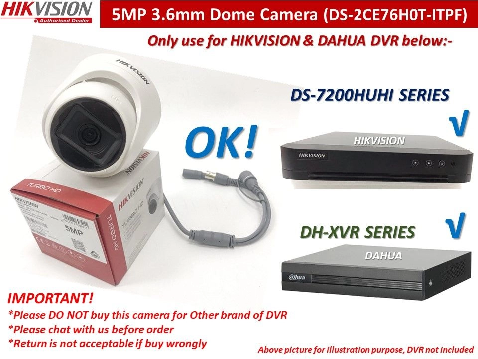 HIKVISION 5MP Dome Camera (DS-2CE76H0T-ITPF) 5MP 3.6mm EXIR Turret Dome CCTV Camera