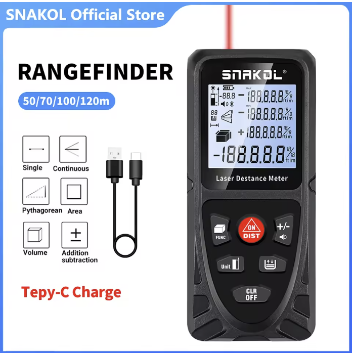 SNAKOL Laser distance meter snakol 50m 70m 100m 120m mmm/rotesnakol digital rupes'