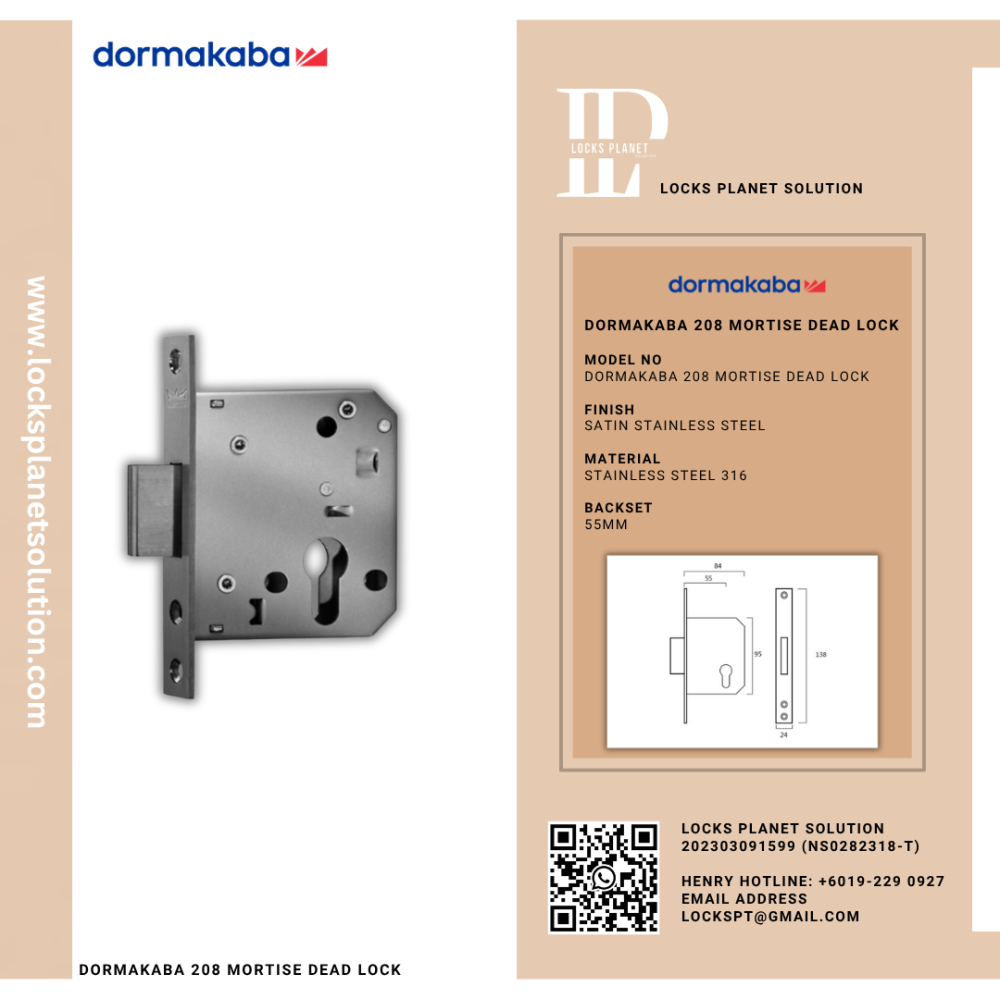 DORMAKABA 208 MORTISE DEAD LOCK