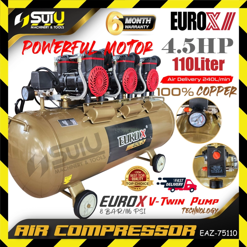 [COMPRESSOR ONLY] EUROX EAZ-75110 / EAZ75110 / EAZ 75110 4.5HP 8Bar Oil-Free / Oilless Compressor / Kompressor 2850RPM