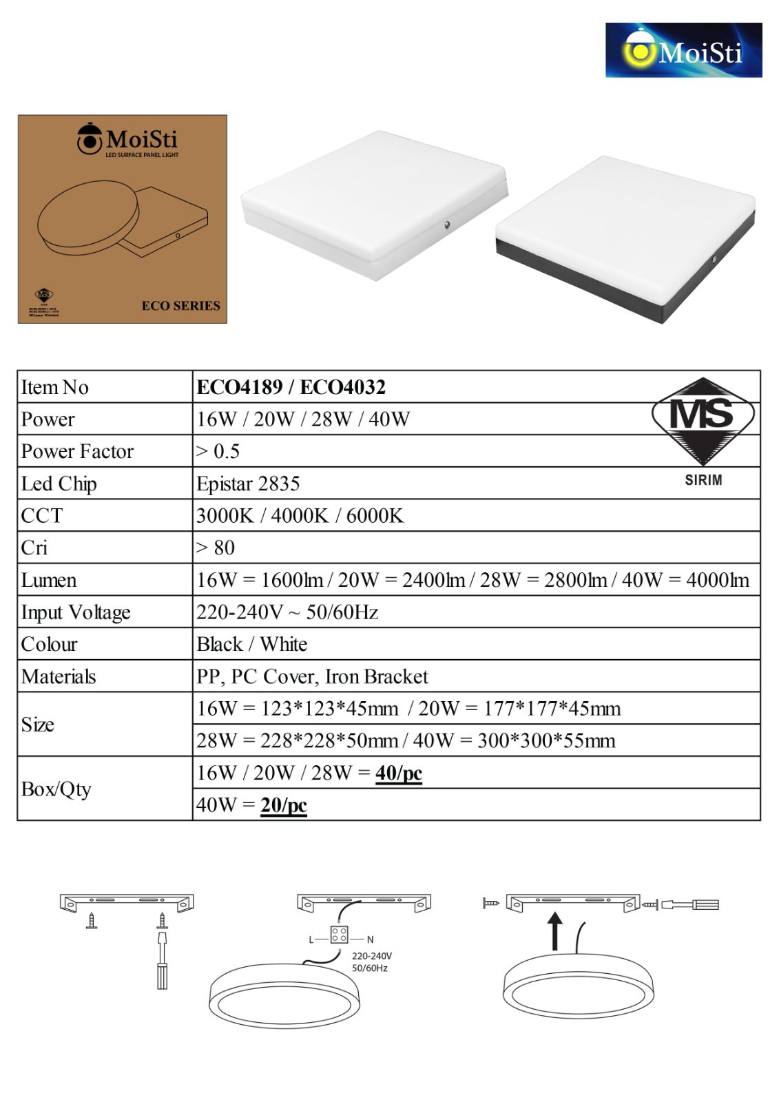 ECO4032 SQ BK WH