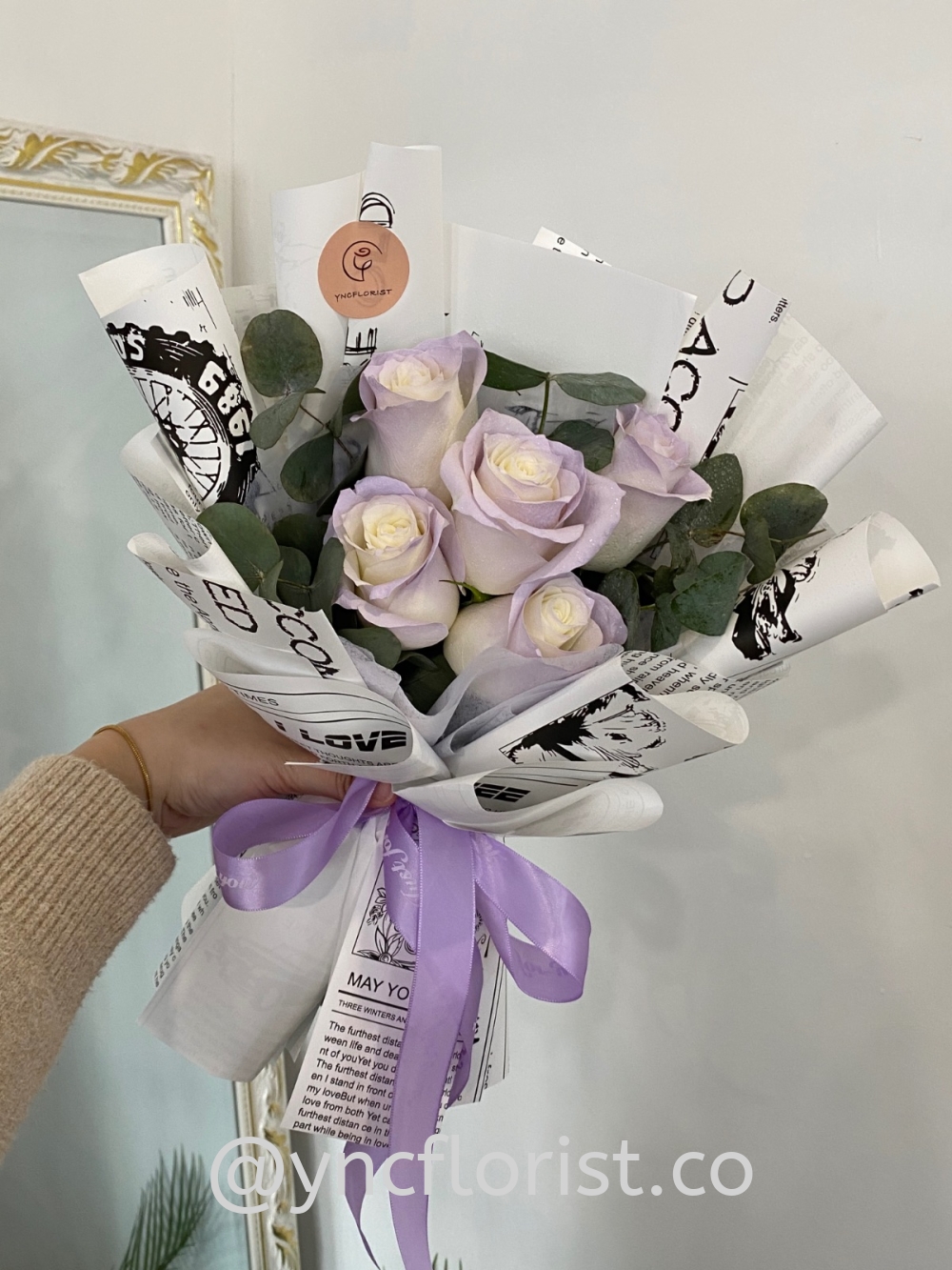 5 stalks Sprayed Purple Fresh Roses Bouquet
