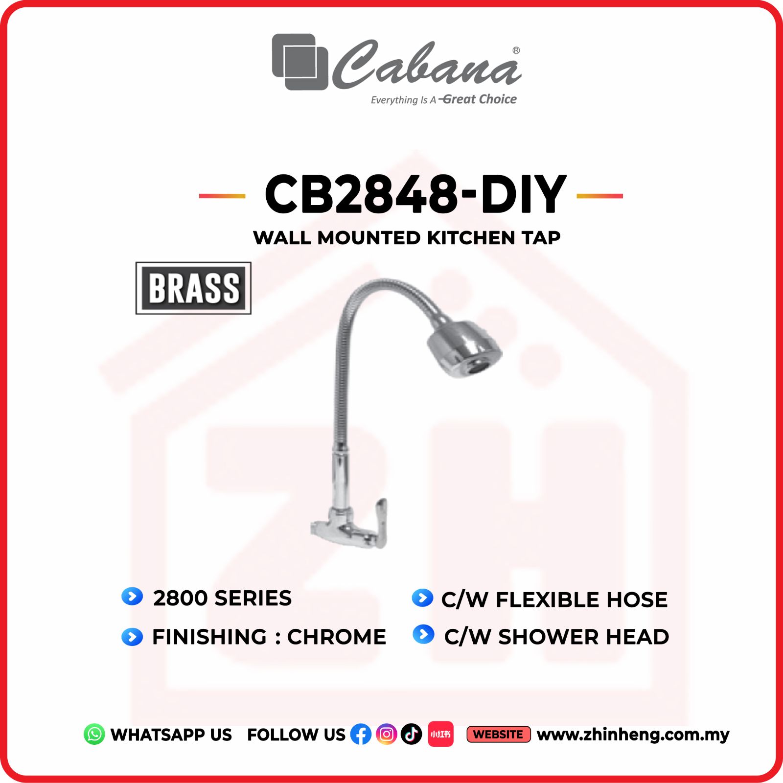 CABANA Wall Mounted Kitchen Tap CB2848-DIY