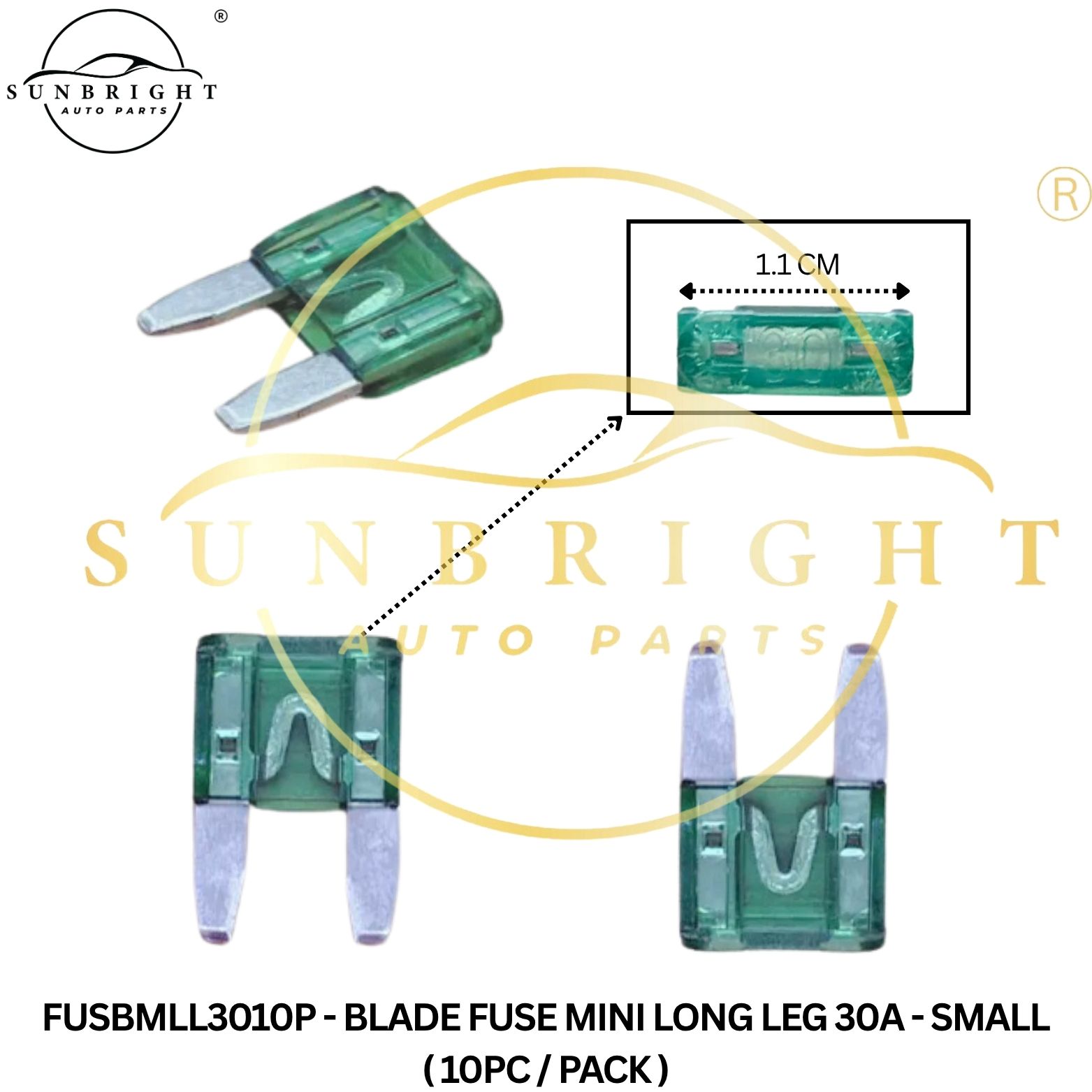 FUSBMLL3010P - BLADE FUSE MINI LONG LEG 30A - SMALL ( 10PC / PACK )