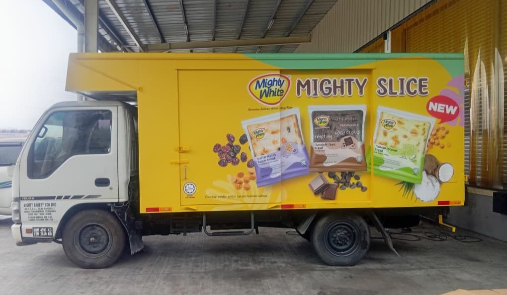 MIGHTY WHITE Lorry Sticker | Custom Lorry & Van Sticker Printing Malaysia | Commercial Vehicle Branding & Vehicle Wrap Solutions