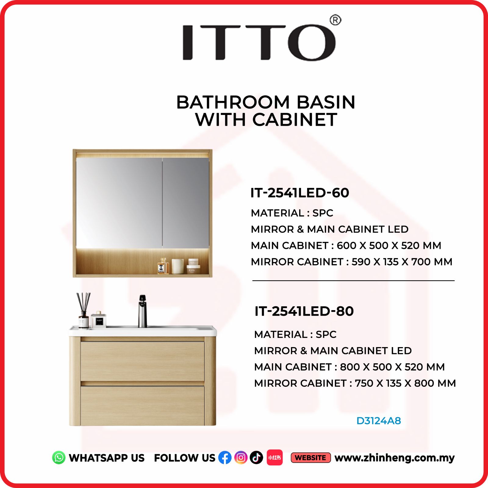 ITTO BATHROOM BASIN WITH CABINET IT-2541LED-60 + IT-2541LED-80