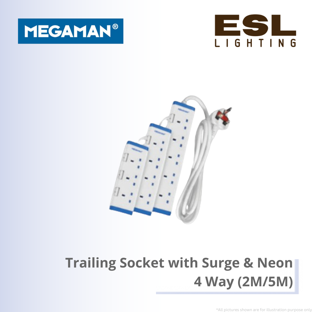 MEGAMAN Trailing Socket with Surge & Neon - YT-PSA104 SIRIM