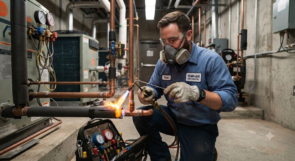 HVAC copper refrigerant line installation brazing