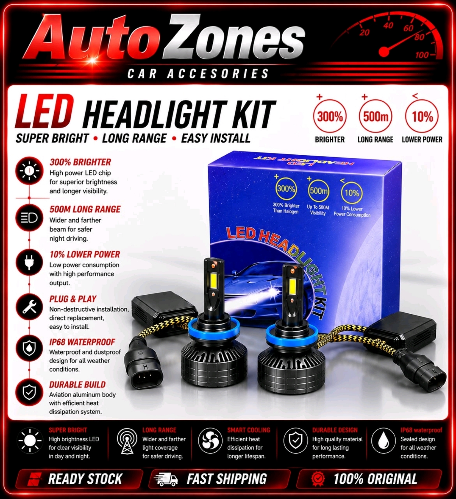 LED Headlights Light LED /Fog Lights Super Terang Spotlight Bulbs Beads 6000K Aluminium Penerbangan 18W 2200LM 9-12V H1 H4 H7 H11 9005 9006 - Automotive