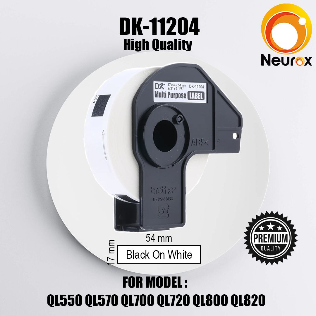 Label Film Tape DK11204 (Black On White) QL550 QL570 QL700 QL720 QL800 QL820NWB (11204 / DK 11204 / DK-11024 )
