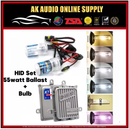 [Bulb+ K7 55W Ballast] Xenon Headlight HID SET Include K7 Ballast H1 H3 H4 H7 H11 9005 9006 880 881 H15 9012 5202 H4H/L