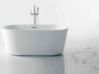 IT-VK-A132 Premium Acrylic Bathtub 1700x800x580mm – Elegant White Freestanding Bath, Durable Acrylic Fibre Tub (Shower Mixer Not Included)
