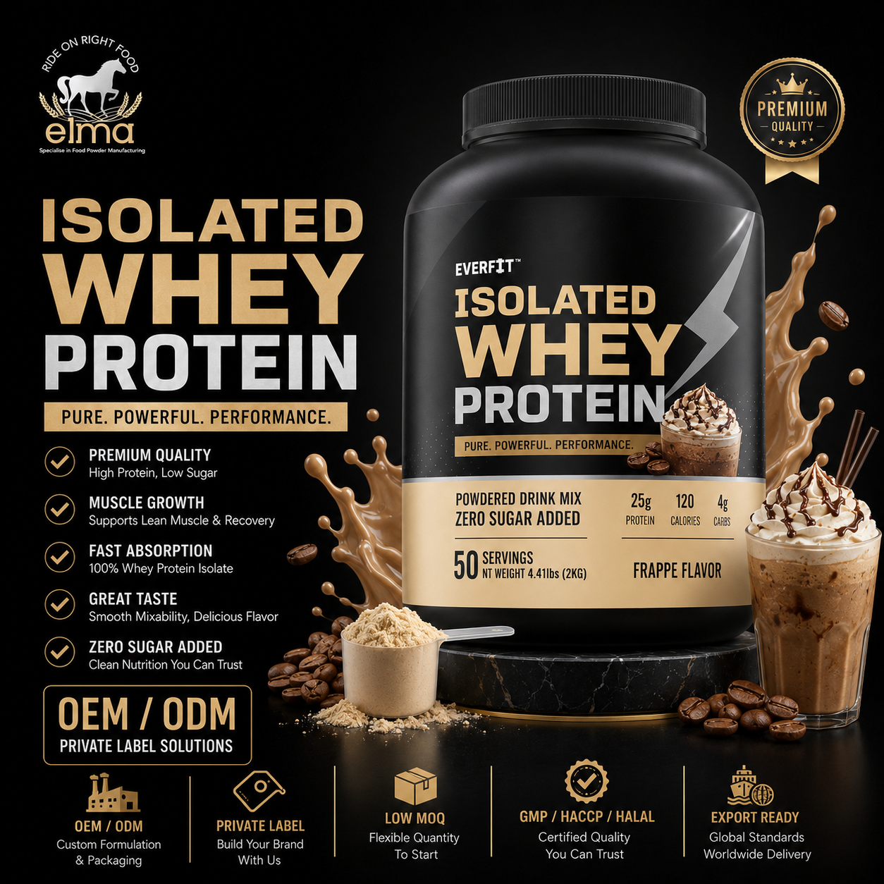Instant Whey Protein Isolate Drink Powder Fast Mixing Private Label Protein Supplement Manufacturer