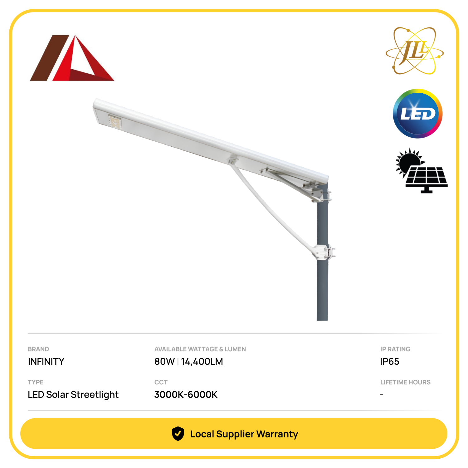 INFINITY INF-SSL-80W JKR EMAL SPEC ALL IN ONE SOLAR LED STREETLIGHT 14400LM 3000K-6000K IP65 (5YEARS WARRANTY)
