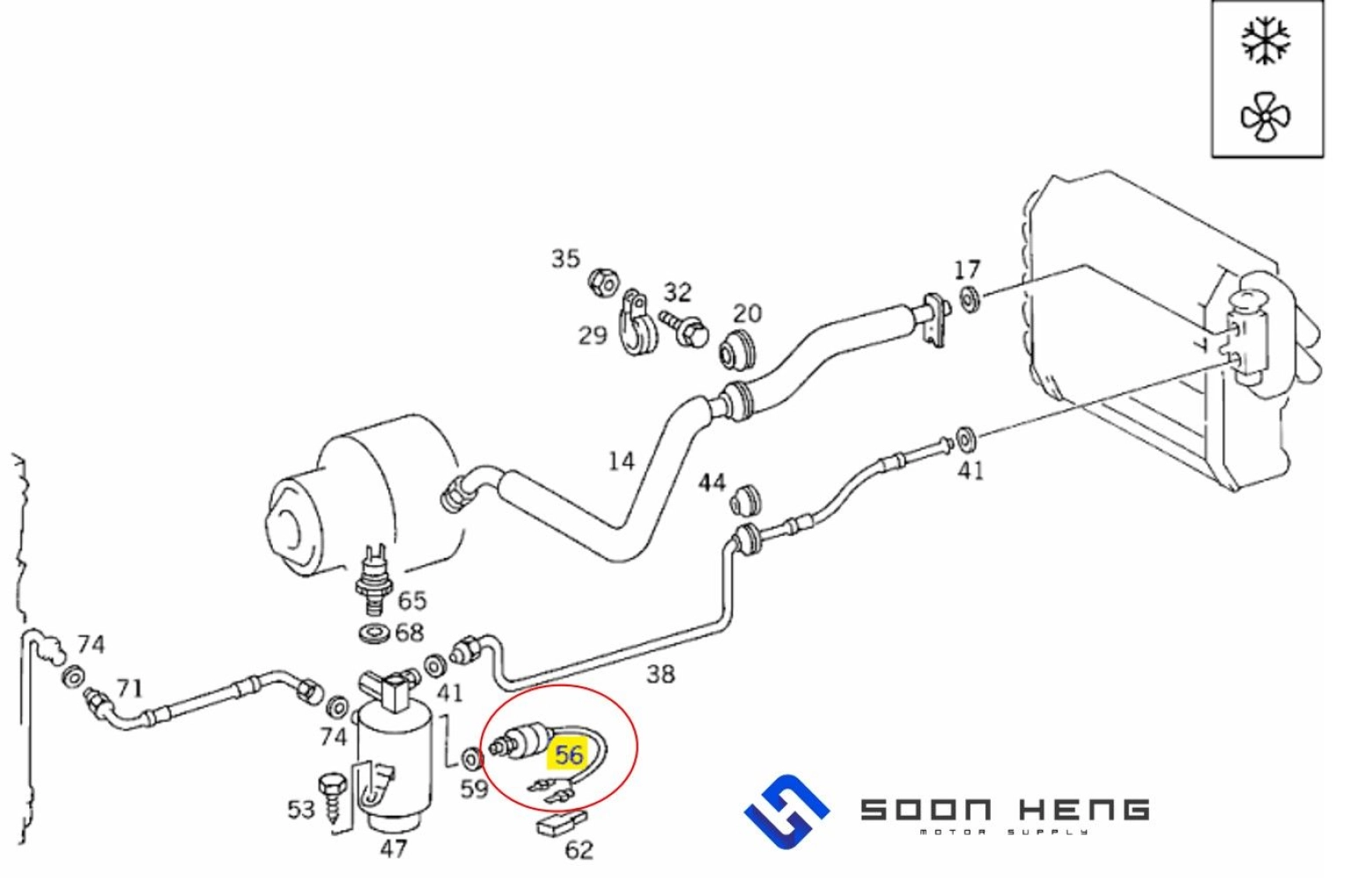 Mercedes-Benz R107, W124, C124, S124, W126, C126, W201 and W202 - Aircond Pressure Switch (BEHR)