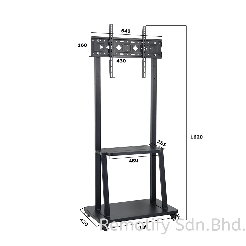 Y800 TV Trolley on Wheels for 32"-75" TVs | Lightweight Rolling TV Stand | VESA 600x400mm | 50kg Load Capacity