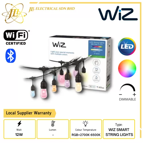 PHILIPS WIZ 12W 48FT/14.8M RGB+2700K-6500K DIMMABLE BLUETOOTH SMART LED STRING LIGHTS