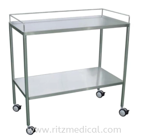 LKL MEDICAL INSTRUMENT TABLE (SS) Model CT2130 – C/W 3-WAY GUARD RAIL ON THE TOP SHELF