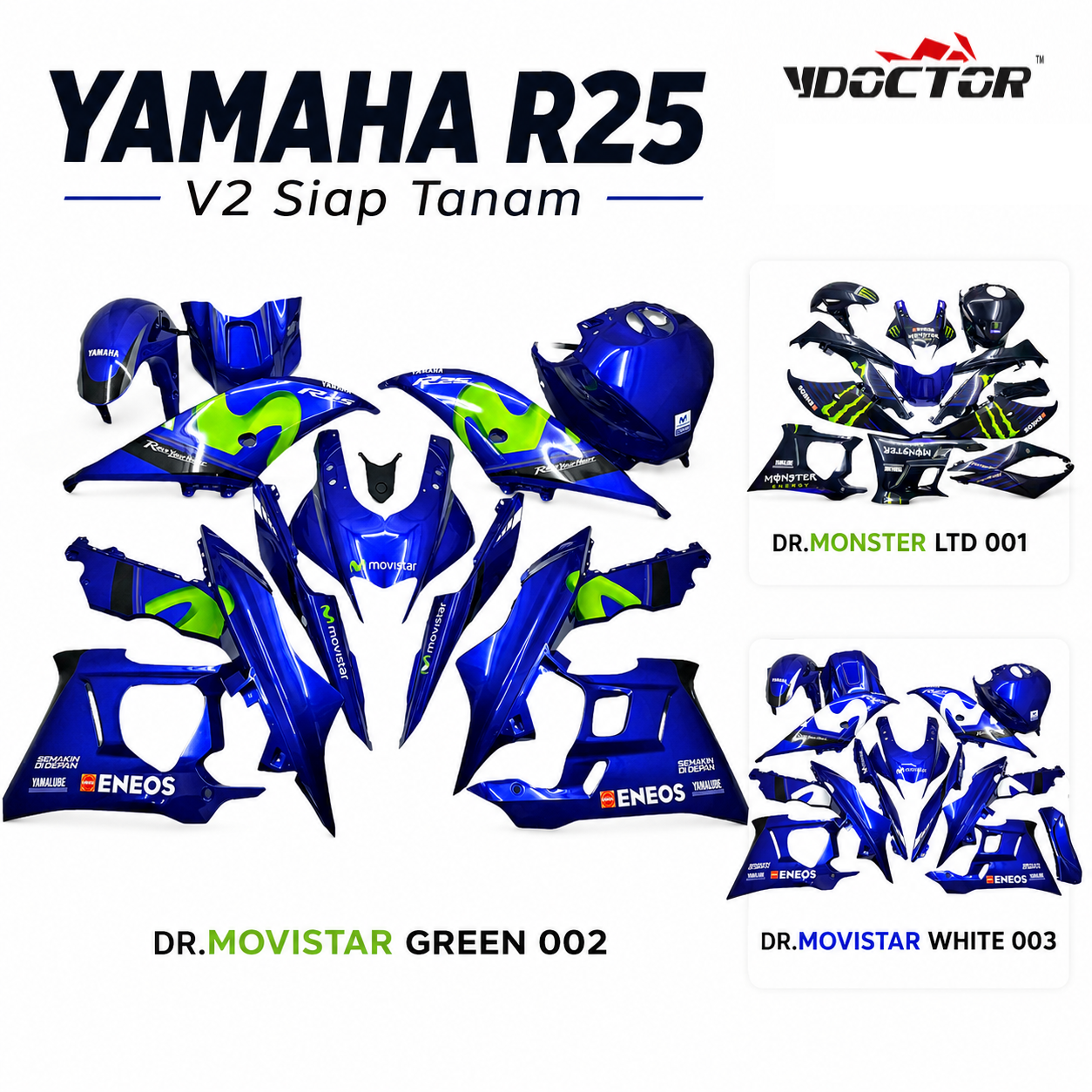 Yamaha R25 V2 Doctor Siap Tanam Cover Set Motor ( 3 Design )