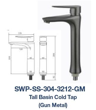 SWP-SS-304-3212-GM  Tall Basin Cold Tap - SUS304 GUN METAL