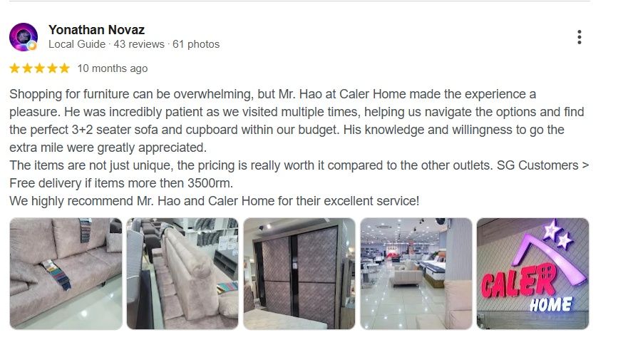 Comments From Caler Home Johor Jaya ( JB Outlet) & Caler Home Sdn Bhd