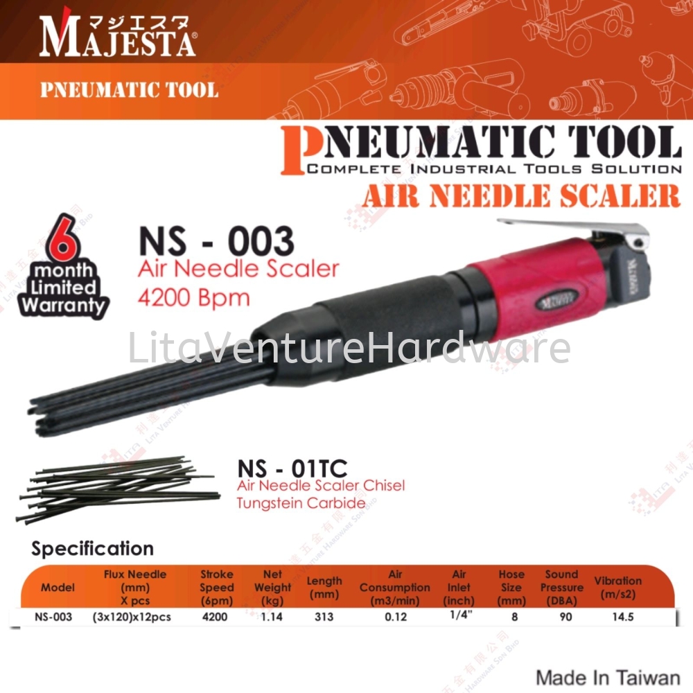 MAJESTA BRAND AIR NEEDLE SCALER 4200 BPM - NS003 NS01TC
