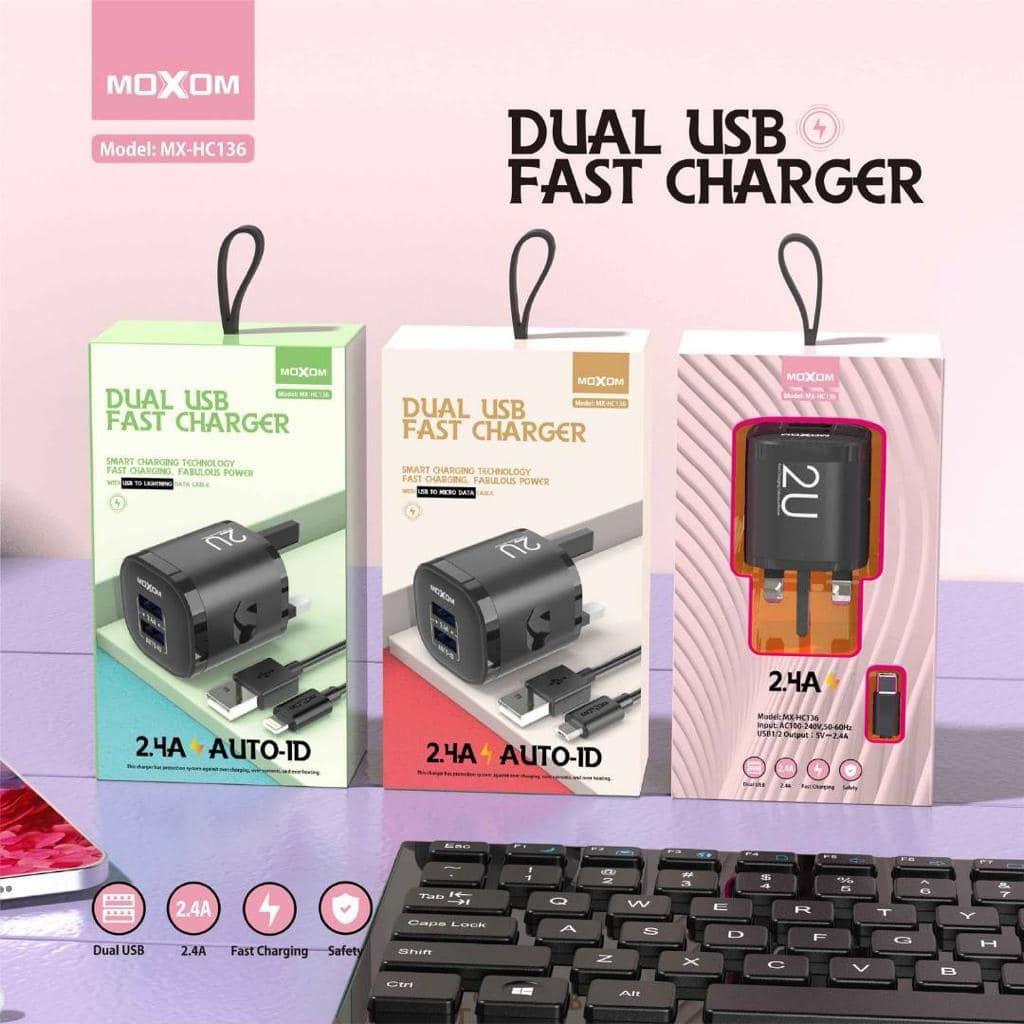 MOXOM Dual USB Auto-ID Fast Charger (2.4A)