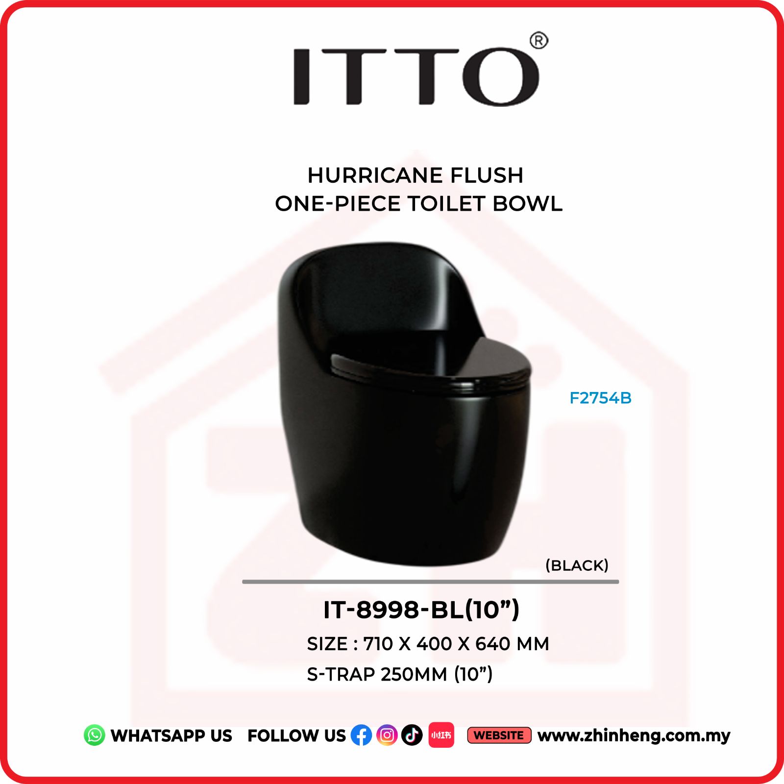 ITTO HURRICANE FLUSH ONE PIECE TOILET BOWL IT-8998-BL(10")