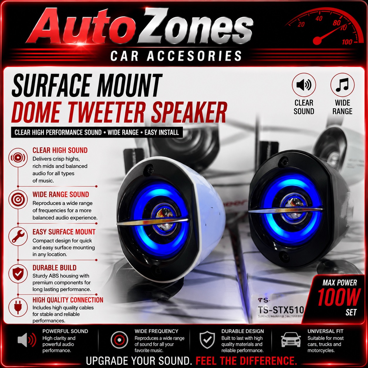 TS-STX510 LED(Blue)Universal Car Full Range Speaker Satellite Speaker Full Range Speaker Bawal Putih Hitam Satelite Speaker