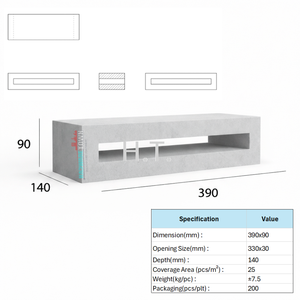 VENTILATION BLOCK - VB 940.140 (LWH 390x 140 x 90 ) mm