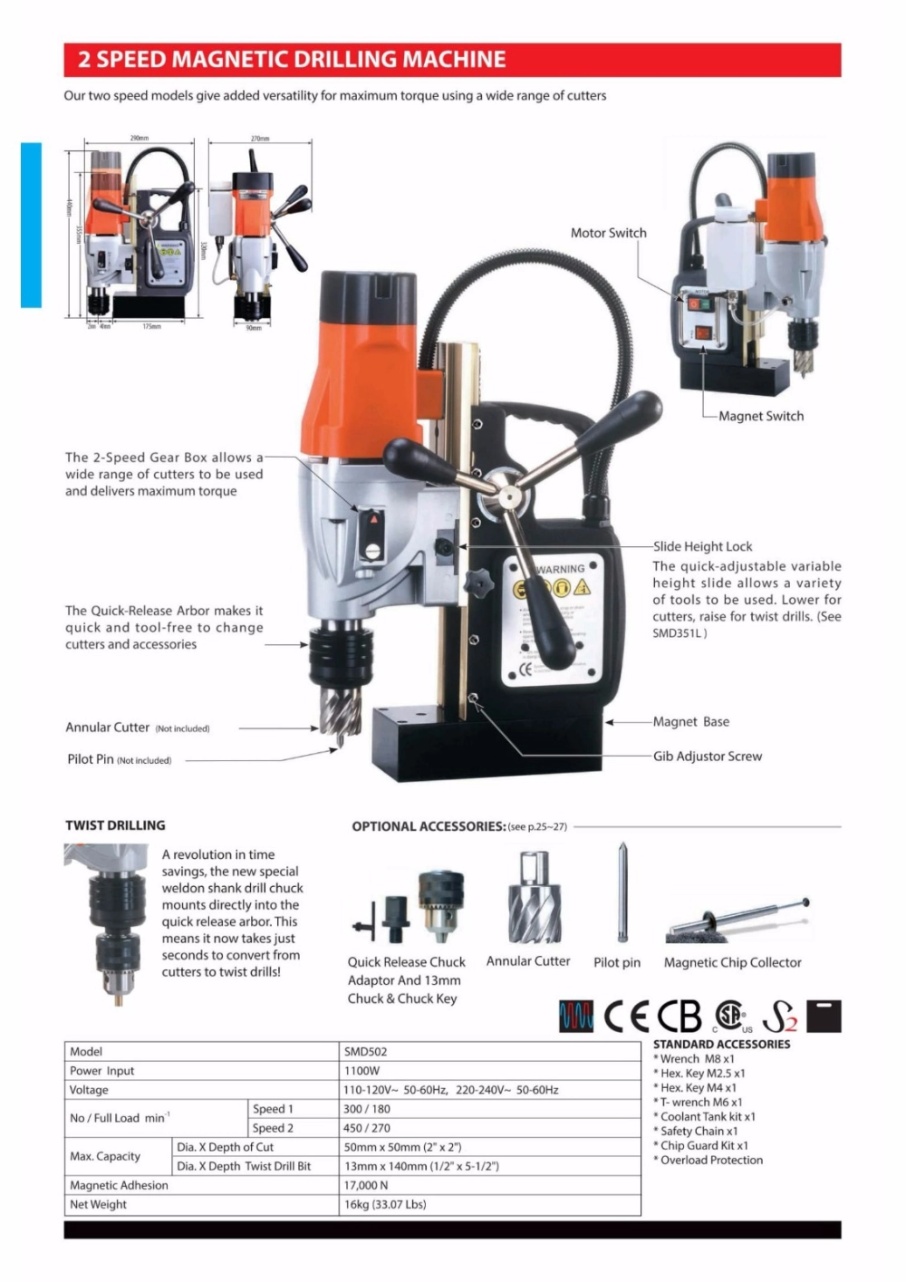 SMD502 SINGLE SPEED MAGNETIC DRILLING MACHINE