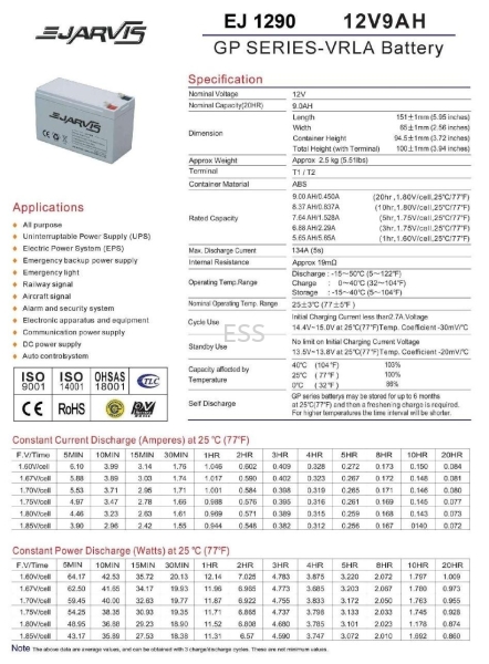 E-Jarvis 12V 9Ah Backup Battery